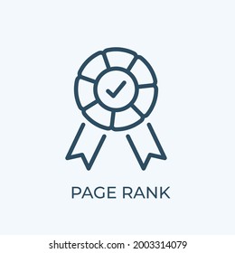 Icono de línea vectorial delgada de rango de página editable. Marca con marca de verificación de la señal de estilo lineal del sitio web para el concepto móvil y el diseño web. Icono de vector de esquema de optimización del motor de búsqueda. Gráficos vectoriales
