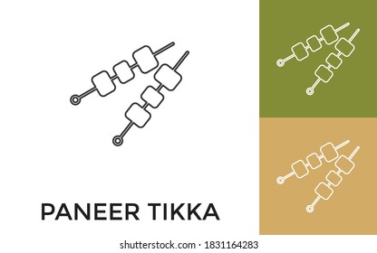 Editable Paneer Tikka Thin Line Icon with Title. Useful For Mobile Application, Website, Software and Print Media.
