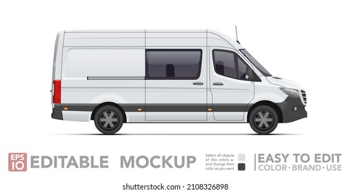 Editable passenger van mockup. Realistick van on white background. Vector illustration. Collection