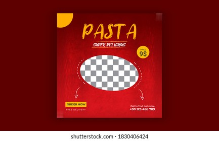 Editable Pasta social media post template design, fast food Restaurant promotion banner design, food flyer, junk food, Restaurant Flyer, Free Delivery, 