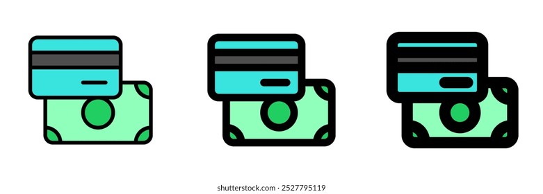 Métodos de pagamento editáveis, cartão, ícone do vetor de dinheiro. Parte de uma grande família de conjuntos de ícones. Perfeito para interfaces web e app, apresentações, infográficos, etc
