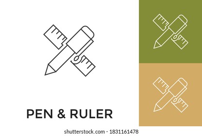 Editable Pen & Ruler Thin Line Icon with Title. Useful For Mobile Application, Website, Software and Print Media.
