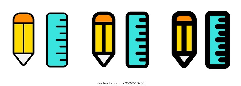 Icono de Vector de lápiz y Regla editable. Papelería, educación, escuela, escritura, herramientas. Parte de una gran familia de iconos. Perfecto para interfaces de Web y App, presentaciones, infografías, etc