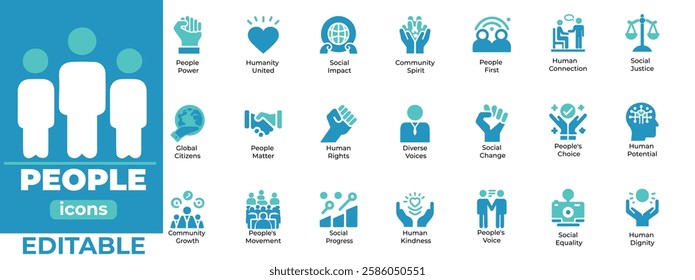 Editable People Vector Icon Set perfect for social impact, diversity, teamwork, and community projects. Scalable and modern
