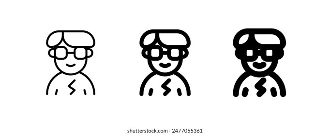 Editable person with bowl haircut and glasses avatar vector icon. User, profile, identity, persona. Part of a big icon set family. Perfect for web and app interfaces, presentations, infographics, etc