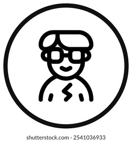 Persona editable con el corte de pelo del tazón y el icono del Vector del avatar de las gafas. Usuario, perfil, identidad, persona. Parte de una gran familia de iconos. Perfecto para interfaces de Web y App, presentaciones, infografías, etc