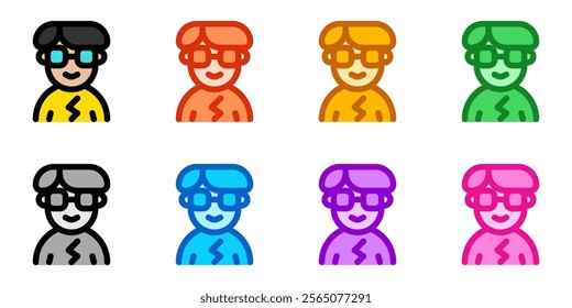 Editable person with bowl haircut and glasses avatar vector icon. User, profile, identity, persona. Part of a big icon set family. Perfect for web and app interfaces, presentations, infographics, etc