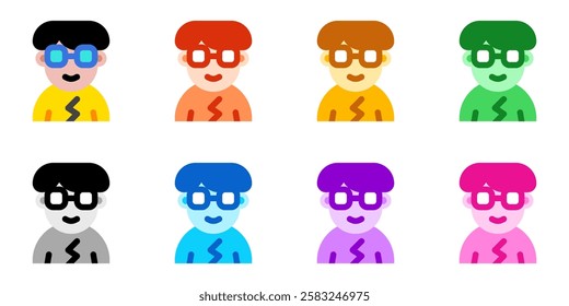 Editable person with bowl haircut and glasses avatar vector icon. User, profile, identity, persona. Part of a big icon set family. Perfect for web and app interfaces, presentations, infographics, etc