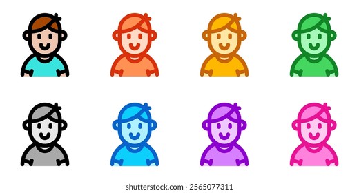 Editable person boy wearing t-shirt avatar vector icon. User, profile, identity, persona. Part of a big icon set family. Perfect for web and app interfaces, presentations, infographics, etc