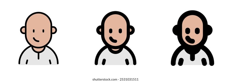 Persona editable con el ícono de Vector de avatar de cabeza calva afeitada limpia. Usuario, perfil, identidad, persona. Parte de una gran familia de iconos. Perfecto para interfaces de Web y App, presentaciones, infografías, etc