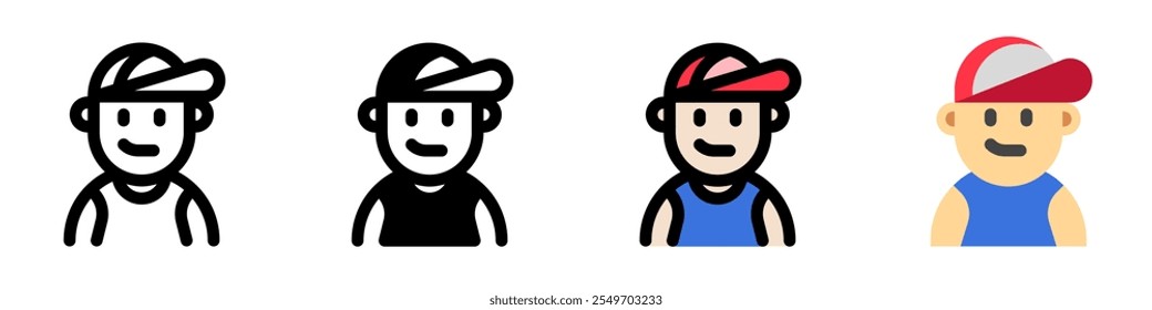 Editable person wearing tanktop, baseball cap avatar vector icon. User, profile, identity, persona. Part of a big icon set family. Perfect for web and app interfaces, presentations, infographics, etc