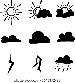 Pictograma editável conjunto de sol, nuvem, chuva 