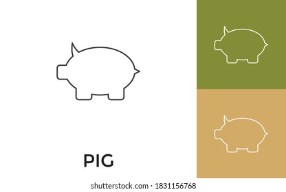 Editable Pig or Piggy Bank Thin Line Icon with Title. Useful For Mobile Application, Website, Software and Print Media.
