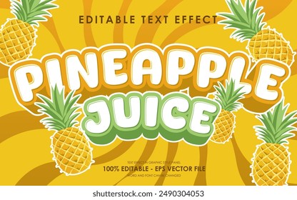 Editierbarer Ananassaft Texteffekt. mit Illustration von Ananas. geeignet für tropische Früchte.