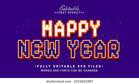 editable pixel happy new year text effect.typhography logo