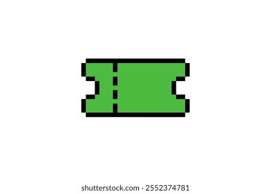 Editable Pixel Ticket design Pixel Art ticket isolated vector. Cinema, Concert, Movie symbol. Retro game 8 bit art style ticket. Geek Pixel game asset - editable template 