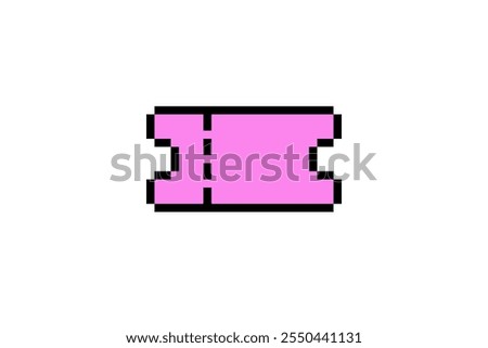 Editable Pixel Ticket design Pixel Art ticket isolated vector. Cinema, Concert, Movie symbol. Retro game 8 bit art style ticket. Geek Pixel game asset - editable template 