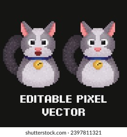 Editable Pixel Vector  of Grey Cat Illustration, good for clip art, sticker, icon, logo, etc