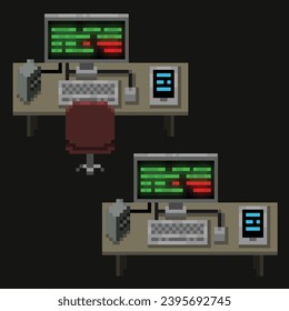 editable pixel vector Illustration of computer setup, good for sticker, clip art, icon, logo, game assets, etc.