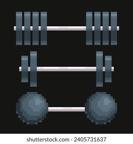 Vector pixelado editable de la ilustración de Dumbbell, bueno para pegatinas, imágenes prediseñadas, logotipo, icono, activo de juego, sistema de señas, etc