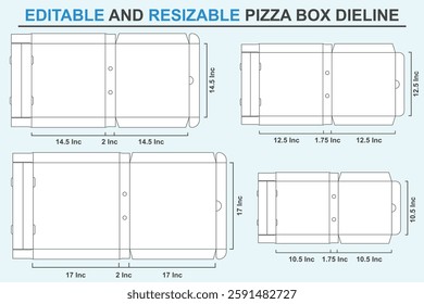 Editable Pizza Box Dieline Design Bundle, Resizable Die cut Design For Pizza Box,  Pizza Box dieline, Custom Die cut, Pizza Packaging Box Dieline