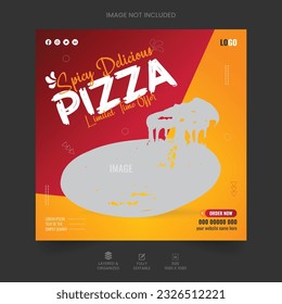 Editable pizza food social media post design template. Restaurant social media banner. Pizza banner or poster. Fast food social media post design vector. Delicious pizza social media marketing banner.