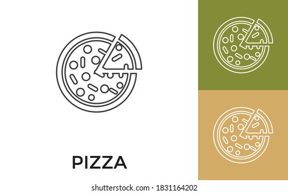 Bearbeitbar Pizza Thin Line Symbol mit Titel. Nützlich für mobile Anwendungen, Website, Software und Printmedien.