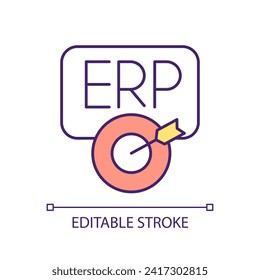 Editable planning and preparation icon representing enterprise resource planning, isolated vector, thin line multicolor illustration.