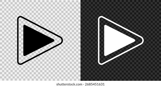Editable play button icon isolated on dark and white transparent background. Easy to adapt for various digital media interfaces. Suitable for web and mobile multimedia projects.