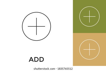 Editable Plus or Add Thin Line Icon with Title. Useful For Mobile Application, Website, Software and Print Media.