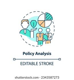 Editable policy analysis icon concept, isolated vector, lobbying government thin line illustration.