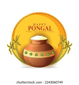 Editable  Pongal Celebration illustration of  Pongali Rice In Mud Pot with creative background.
