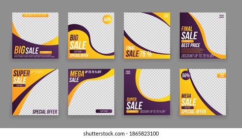 Editable post template banners for social sale media mobile apps, digital marketing. Suitable for social media stories post and web mobile ads. Fashion advertising. Vector Illustration, eps 10.