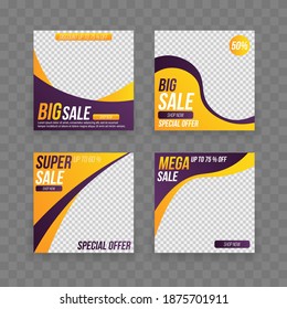 Editable post template banners for social sale media mobile apps, digital marketing. Suitable for social media stories post and web mobile ads. Fashion advertising. Vector Illustration, eps 10.