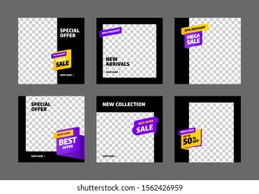 Editable post template set for banner sale, presentation, flyer, poster, invitation, stories, streaming. Screen backdrop for mobile app. Social media story mockup.