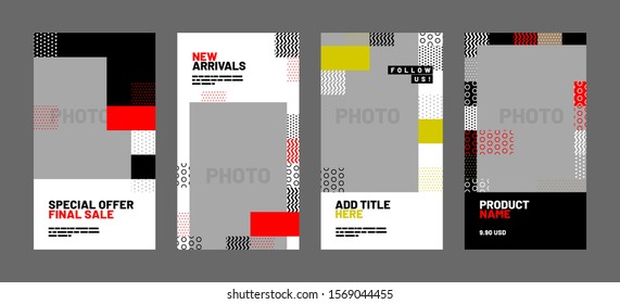 Editable post template set for banner sale, presentation, flyer, poster, invitation, stories, streaming. Screen backdrop for mobile app. Social media story mockup.