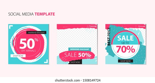 Editable Post Template Social Media Banners for Digital Marketing. Multipurpose sale banner set for mobile apps and digital. Promotion Brand Fashion. Stories. Vector Illustration. Discount promo
