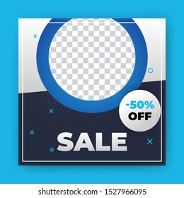 Editable Post Template Social Media Banners for Digital Marketing with discount offer up to 50%. Cool design element and trendy gradient colors. Shopping background, label for business promotion.
