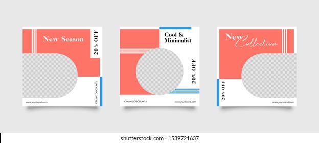 Editable Post Template Social Media Banners for Digital Marketing. Promotion Brand Fashion. Stories. Square. Streaming. Vector Illustration