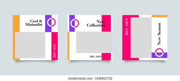 Editable Post Template Social Media Banners for Digital Marketing. Promotion Brand Fashion. Stories. Square. Streaming. Vector Illustration - eps 10