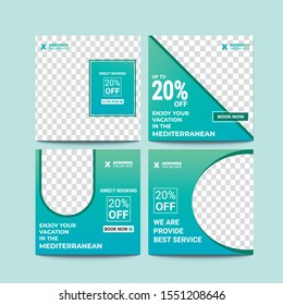 Editable Post Template Social Media Banners for Digital Marketing. Color Ocean Blue Green. Discount Web Banner - Vector