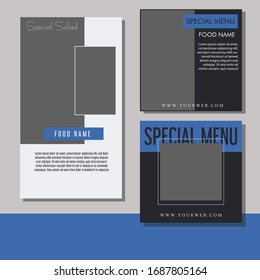 Editable Post Template Social Media Banners for Digital Marketing. Promo Brand Food. Stories. Vector Illustration