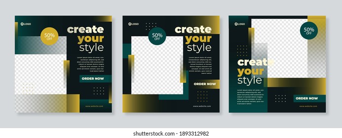 Editable Post Template Social Media Banners for Digital Marketing. Promotion Brand Fashion. Stories. Streaming. Black and yellow background color. Vector Illustration