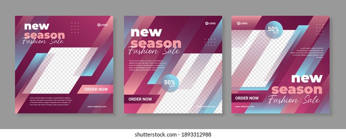 Editable Post Template Social Media Banners for Digital Marketing. Promotion Brand Fashion. Stories. Streaming. Red and Pink background color. Vector Illustration