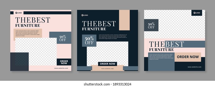 Editable Post Template Social Media Banners for Digital Marketing. Promotion Furniture interior. Stories. Streaming. Dark and Grey background color. Vector Illustration