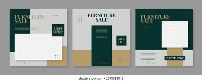 Editable Post Template Social Media Banners for Digital Marketing. Promotion Furniture interior. Stories. Streaming. Green and light background color. Vector Illustration 