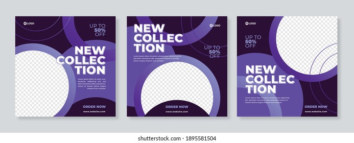 Editable Post Template Social Media Banners for Digital Marketing. Promotion Brand Fashion. Stories. Streaming. Purple background color. Vector Illustration
