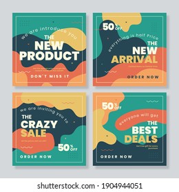 Editable Post Template Social Media Banners for Digital Marketing. Yellow and green background color. Vector Illustration