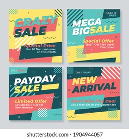 Editable Post Template Social Media Banners for Digital Marketing. Yellow and green background color. Vector Illustration