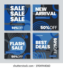 Editable Post Template Social Media Banners for Digital Marketing. Promotion Brand Fashion. Stories. Streaming. Blue and black background color. Vector Illustration